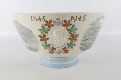 Wedgwood Queen's Ware Montreal Bowl. Commemorating the Centenary. Has portraits in relief of