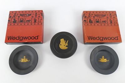 Lot of Wedgwood Egyptian Black Basalt Jasperware. Including Pair of Sweet Round Dishes with
