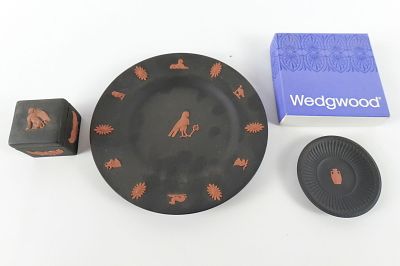 Lot of 3 Wedgewood Black Jasperware and Terracotta Pieces. Including Fluted Sweet Dish with