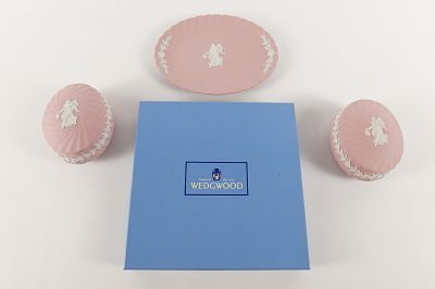 Lot of 3 Wedgwood Pink and White Jasperware Pieces - Dancing Hours. Lot of 3 Wedgwood Pink and