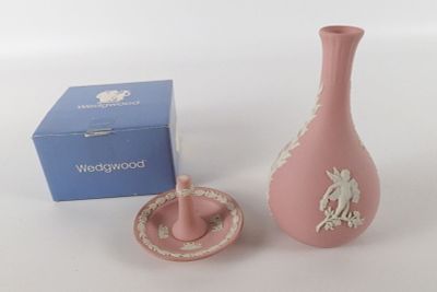 Lot of 2 Wedgwood Pink and White Jasperware Pieces. Including Ring Holder with Mythological