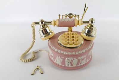 Wedgwood Pink and White Jasperware Astral Telephone. Features Robed Woman and Trees in