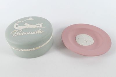 Lot of 2 Bermuda Themed Jasperware Pieces. Including Dudley Hanley Light Blue Covered Bermuda