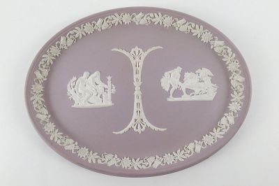 Wedgwood Lilac Jasperware Aesculapius Ulysses Oval Vanity Tray. Wedgwood Lilac and White