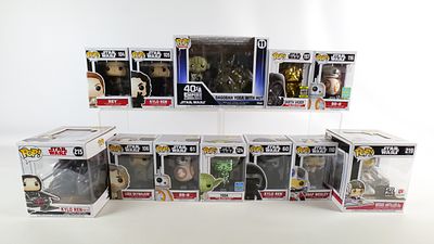 Lot of 12 Funko Star Wars Pops. Including Dagobah with Yoda Hut #11, Kylo Ren #60, BB-8 #61