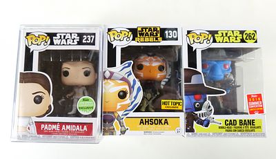 Lot of 3 Funko Star Wars Pops. Including Ahsoka #130 Hot Topic Exclusive, Padme Amidala #237