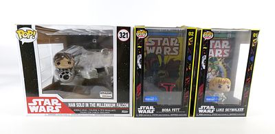 Lot of 3 Funko Star Wars Collectibles. Including Comic Covers: Luke Skywalker #01 and Boba Fett