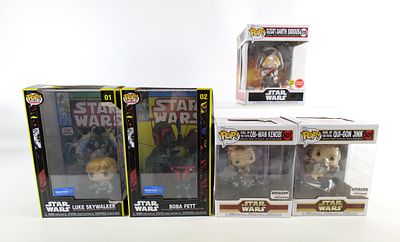 Lot of 5 Funko Star Wars Collectibles. Including Comic Covers: Luke Skywalker #01 - Tear on box