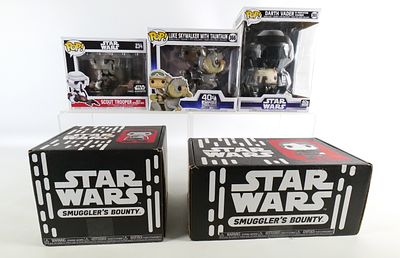 Lot of Funko Star Wars Collectibles. Including 2 Smugglers Bounty Boxes, Scout Trooper with