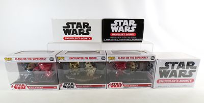 Lot of Funko Star Wars Collectibles. Including 3 Smugglers Bounty Boxes, Clash on the Supremacy