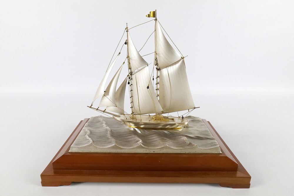 Lot 200: Sterling Silver Yacht Model 2 Mast Ship