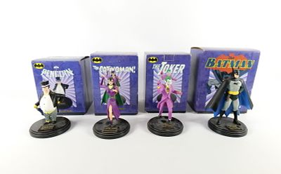 Lot of 4 Hand Painted DC Golden Age Series Statues. Including Batman The Penguin, The Joker and 