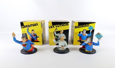 Lot of 3 DC Direct Classic Mini Bust Statues. Including Bizarro #601/1300, Superman #793/2500 - 