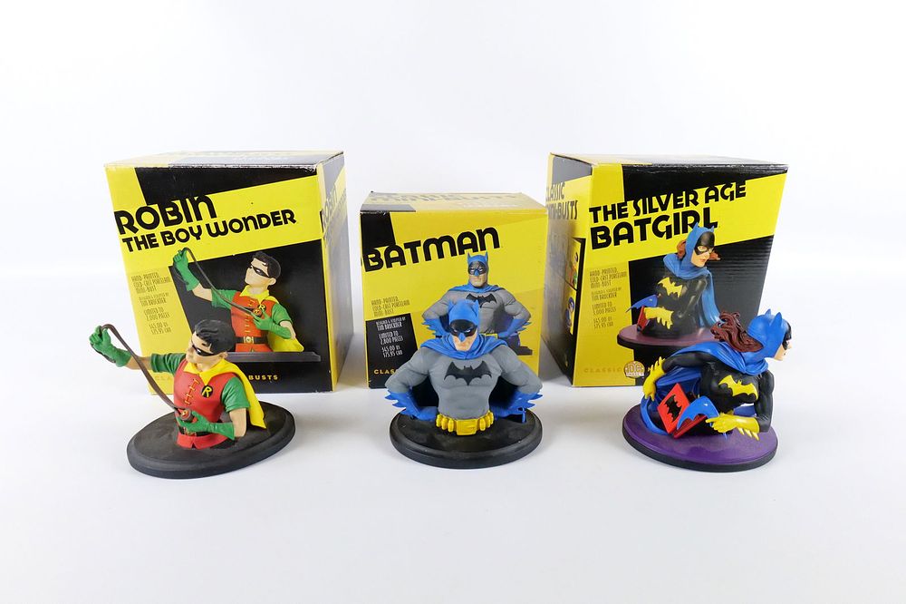 Lot of 3 DC Direct Classic Mini Bust Statues. Including Batman #1813/2800, Robin #1683/2000 