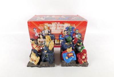 DC Direct JLA Cold Cast Porcelain Hand Painted Bookend Set. Limited Edition #606/1150. They 