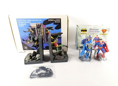 Lot of 2 DC Batman Bookend Sets. Including DC Comics Monogram Batman and Superman Polyresin 