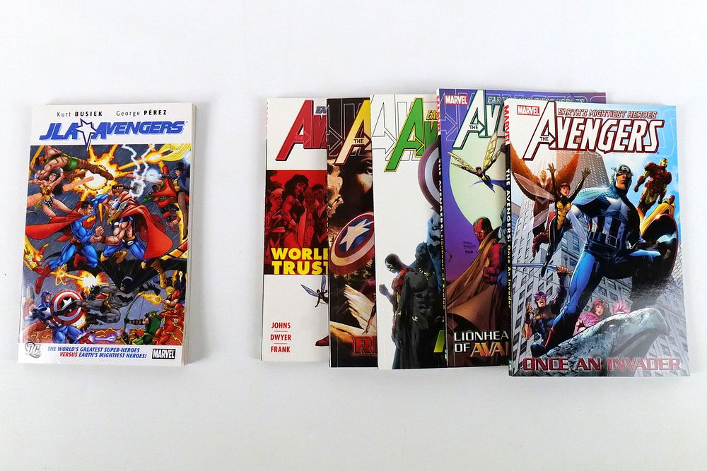Lot of Marvel/DC Avengers Trade Paperbacks. Including Very Rare JLA vs. Avengers - Busiek and 