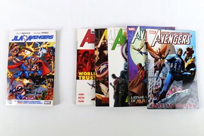 Lot of Marvel/DC Avengers Trade Paperbacks. Including Very Rare JLA vs. Avengers - Busiek and 