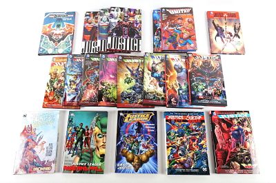 Lot of DC Justice League Hardcover Books. Including Vol. 1-8 by Geoff Johns, Justice 1-3 