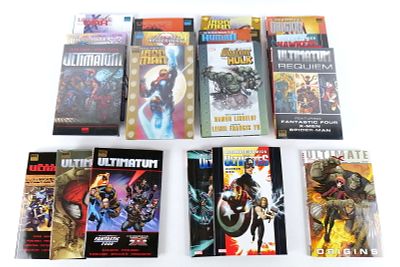 Lot of 18 Ultimate Comics Hardcover Books. Including Ultimates Vol. 1 & 2, X Origins 