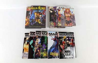 Group Lot of Marvel Hardcover and Trade Paperbacks. Including Marvel Encyclopedia Vol. 1-6 