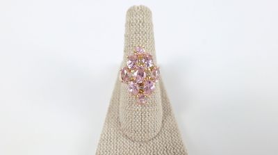 14K Gold and Pink CZ Navette Ring. The lot includes a 14K yellow gold domed navette style ring 
