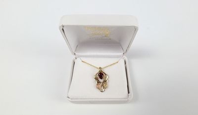10K Gold and Garnet Pendant Necklace. The lot includes a necklace by Black Hill Gold with an 