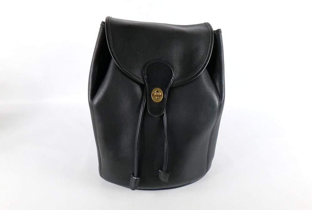 Lot 175: Coach Black Leather Drawstring Backpack