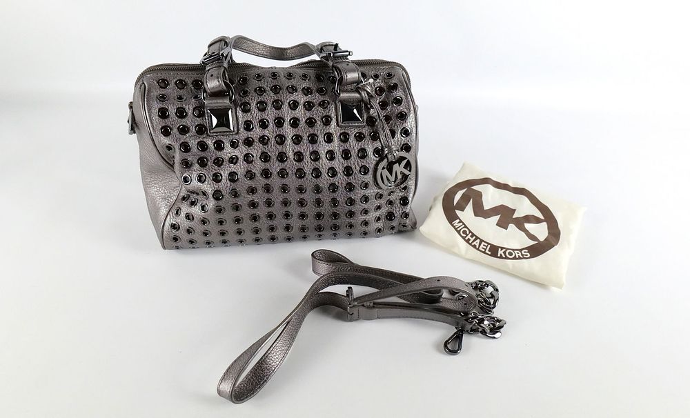 Lot 197: Michael Kors Grayson Gunmetal Grommet Satchel