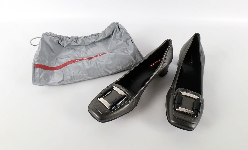 Lot 206: Prada Sport Buckle Metallic Gray Heel