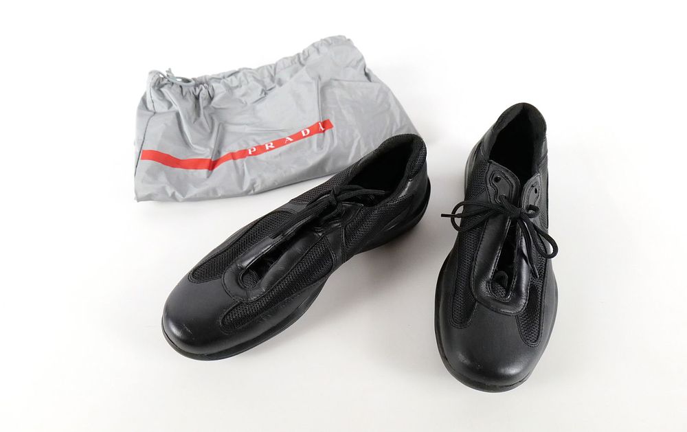 Lot 209: Prada America's Cup Black Leather Sneakers