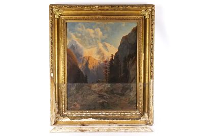 19th Century Oil on Canvas - Landscape. 19th Century Oil on Canvas. Depicting mountains and 