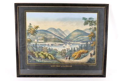 19th Century Lithograph "West Point on the Hudson" by Henry Schile (1829-1901) . Has some minor 