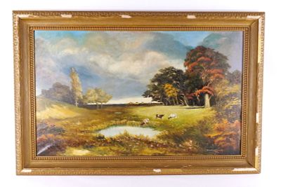 Oil on Canvas by Stuart H. Newman - Cows on Farm. Oil on Canvas by Stuart H. Newman. Depicting 