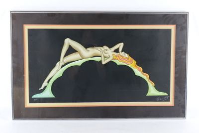 Framed Lithograph by Gustav Kaitz - Lounging Woman. Framed Lithograph by Gustave Kaitz 