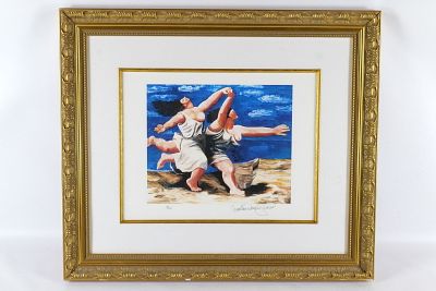Framed Lithograph by Pablo Picasso "Two Women Running on the Beach". Framed Lithograph by Pablo 