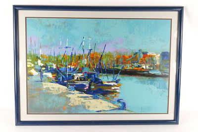 Framed Serigraph - Harbor Scene. Framed Serigraph. Depicting a Harbor Scene. Circa Late 20th 