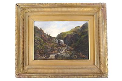 19th Century Oil on Canvas - Waterfall and Mountains. 19th Century Oil on Canvas. Depicting a 