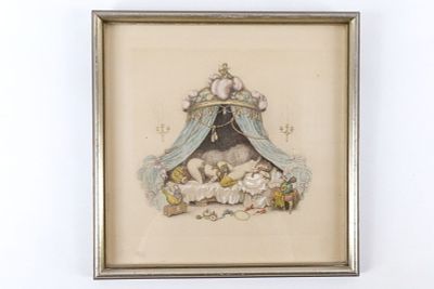 Framed Engraving by Hanns Pellar. Depicting Erotica. From The Flamingo in Love Series. Measures 