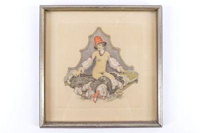 Framed Engraving by Hanns Pellar. Depicting Erotica. From The Flamingo in Love Series. Measures 