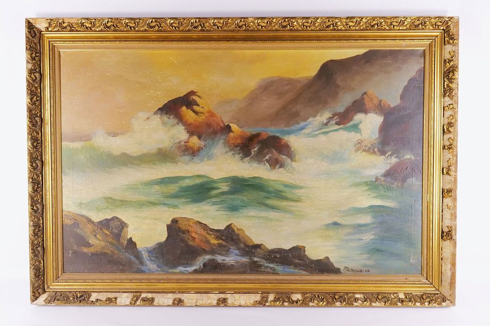 Lot 275: Oversized Oil on Canvas depicting a Costal Scene