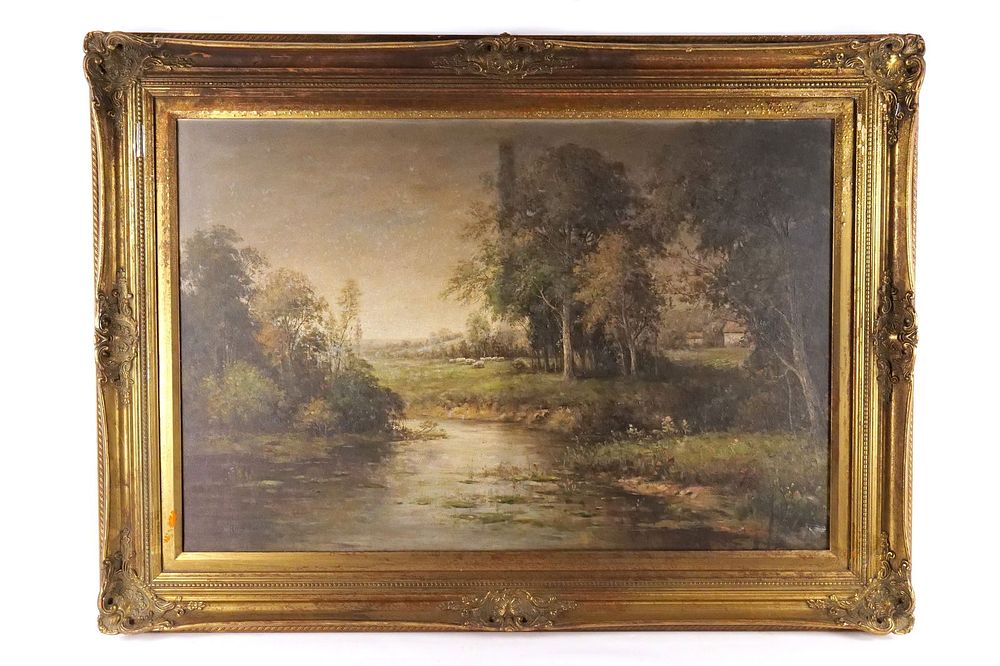 Lot 288: Oil on Canvas depicting a Landscape with Sheep