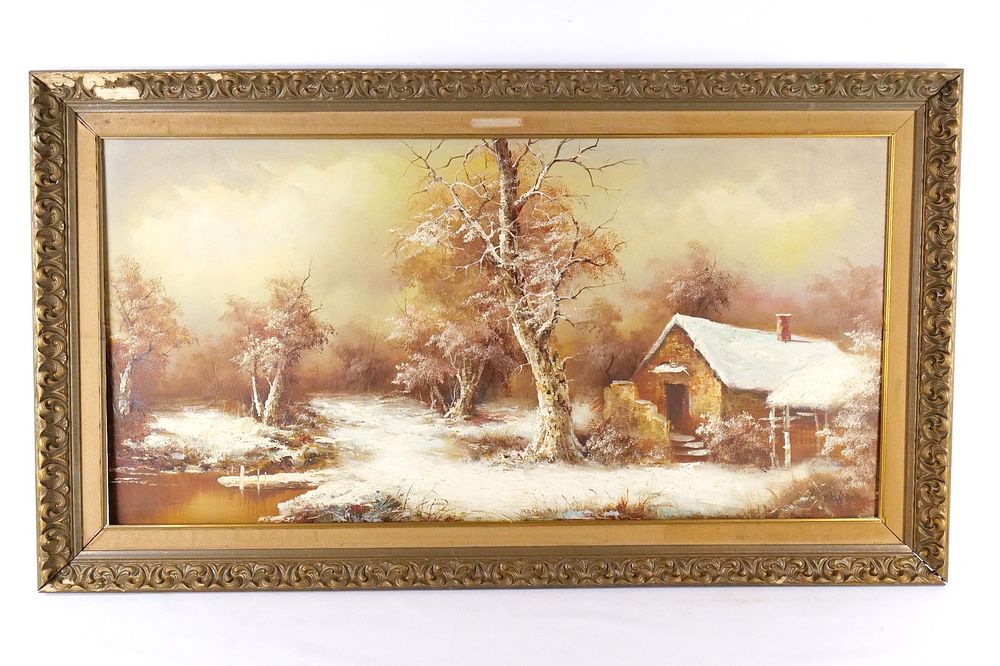 Lot 289: Oil on Canvas depicting a Winter Landscape Scene