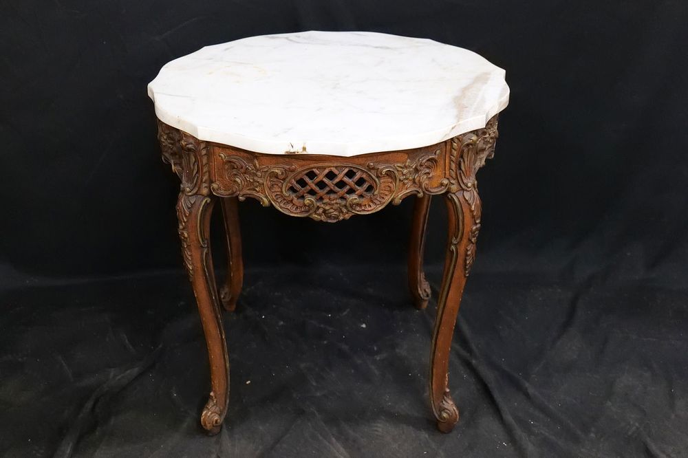 Lot 354: French Provincial Marble Topped Side Table