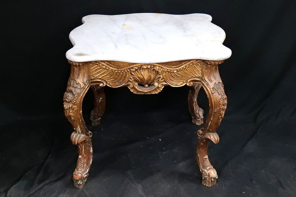 Lot 355: French Provincial Marble Topped Side Table