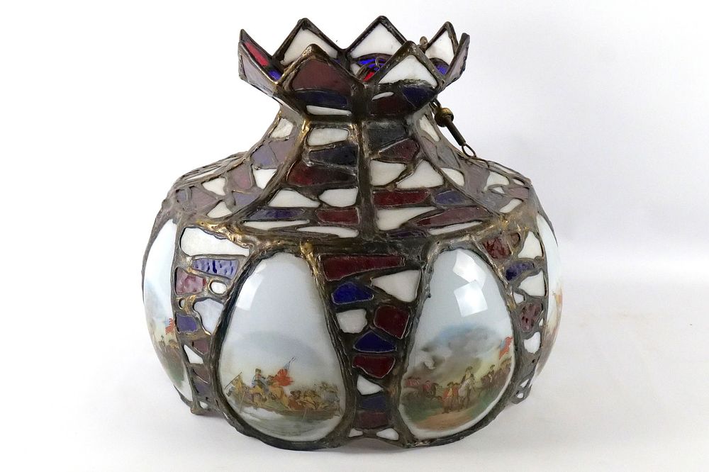 Lot 361: Bicentennial Hanging Slagg and Stain Glass Chandlier