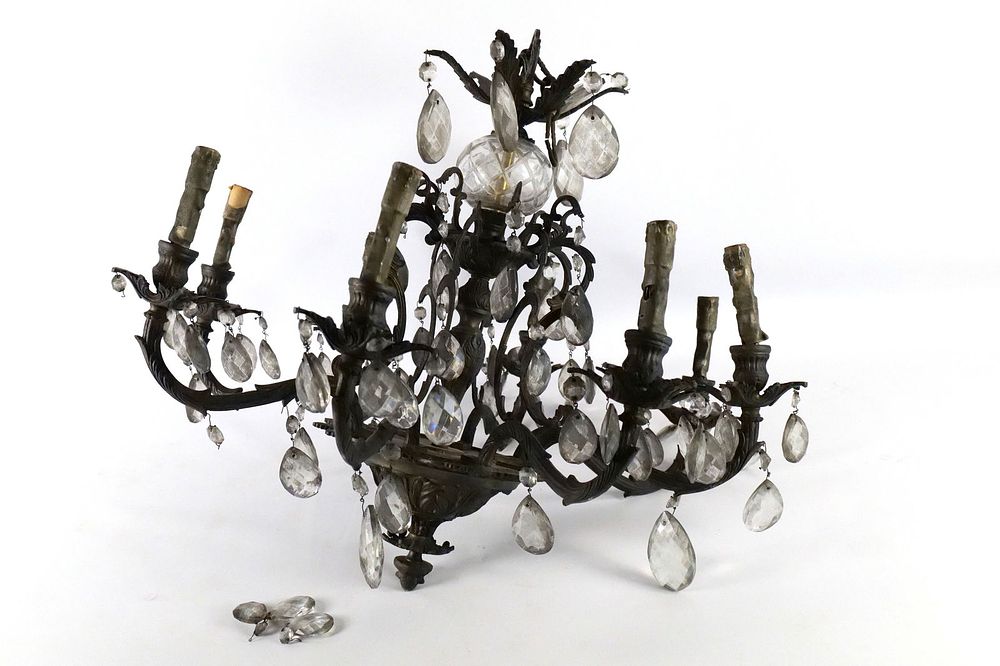 Lot 364: 8 -Arm Brass and Crystal Chandlier