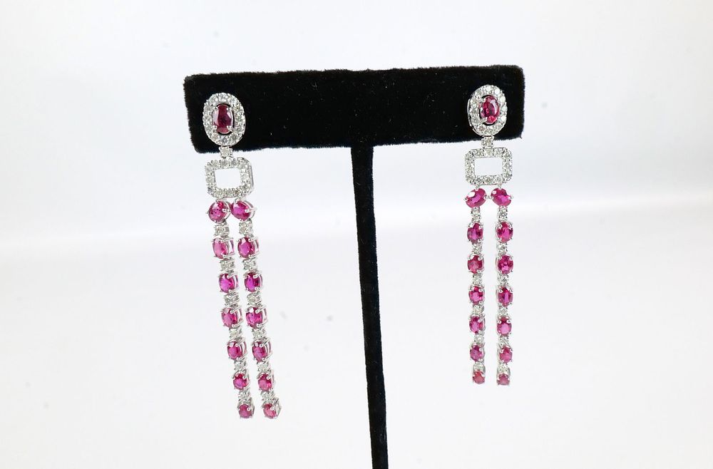 Lot 371: Oscar Friedman Platinum Ruby & Diamond Earrings