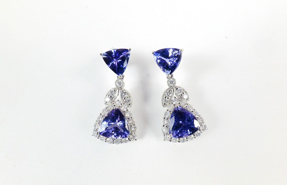 Lot 372: Oscar Friedman Platinum Tanzanite & Diamond Earrings