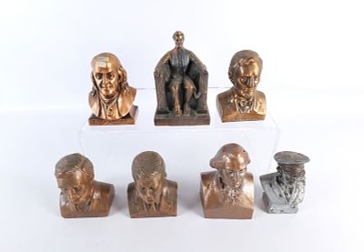Lot of 7 Vintage Mixed Metal and Brass Presidential Banks. Many Busts. Includes George 
